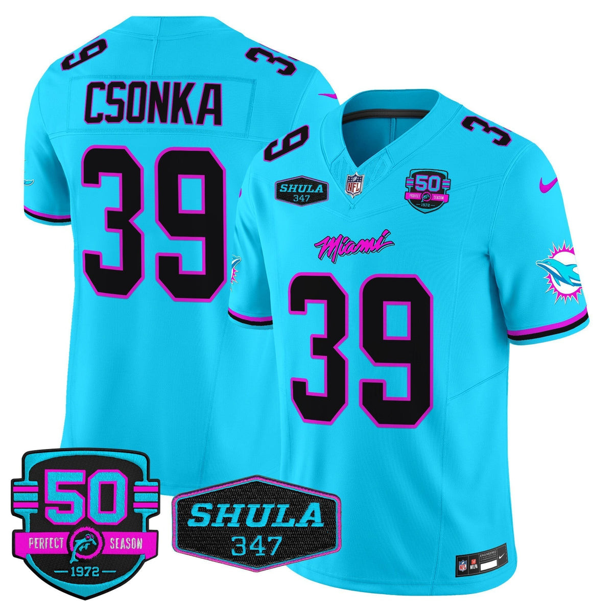 MIA "Miami Vice" Shula 347 & 50th Perfect Season Patch Vapor Limited Jersey