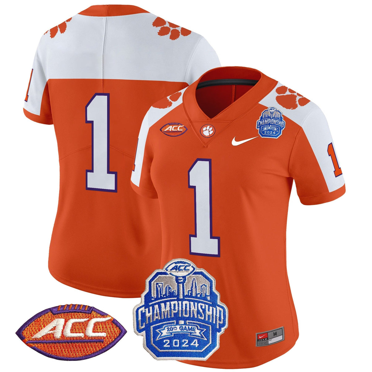 Women's Clemson Tigers 2024 ACC Championship Patch Vapor Limited Jersey - All Stitched