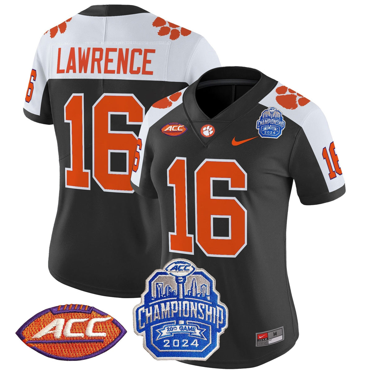 Women's Clemson Tigers 2024 ACC Championship Patch Vapor Limited Jersey - All Stitched