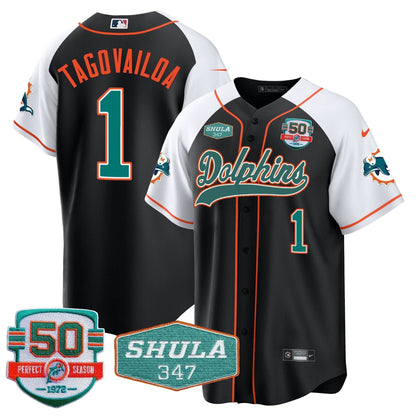 MIA 50th & Don Shula 347 Memorial Patch Baseball Jersey - All Stitched