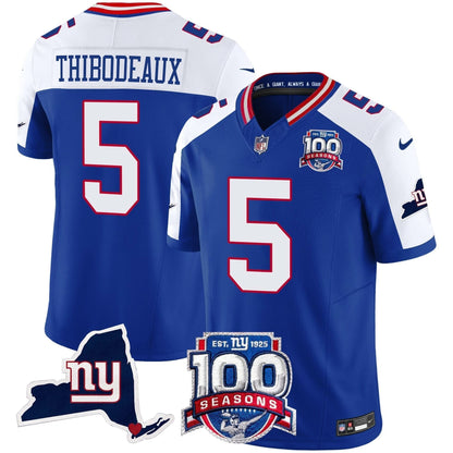 NYG 100th Season & State Patch Vapor Limited Jersey