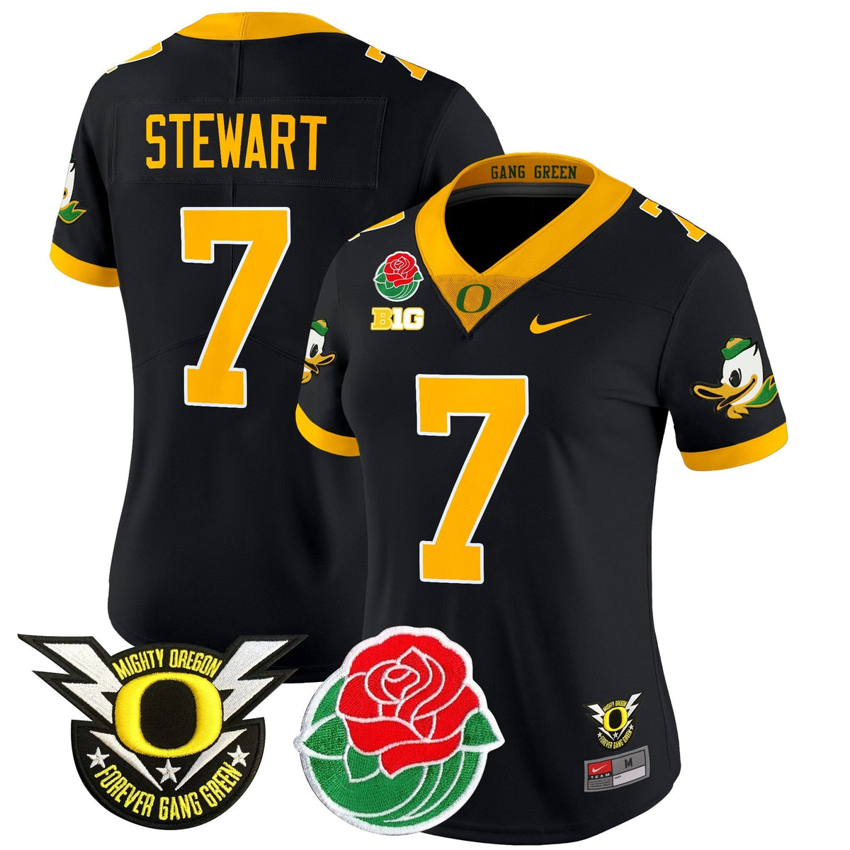 Women's Oregon Ducks 2025 Rose Bowl Game & BIG Patch Vapor Limited Jersey - All Stitched