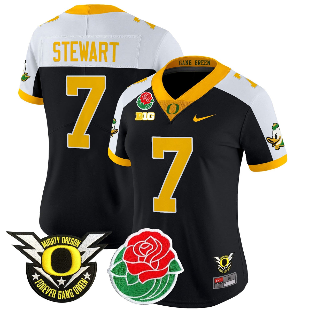 Women's Oregon Ducks 2025 Rose Bowl Game & BIG Patch Vapor Limited Jersey - All Stitched