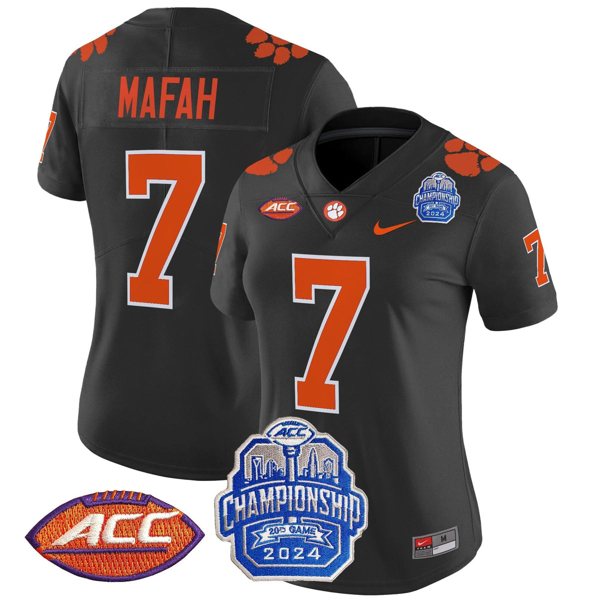 Women's Clemson Tigers 2024 ACC Championship Patch Vapor Limited Jersey - All Stitched