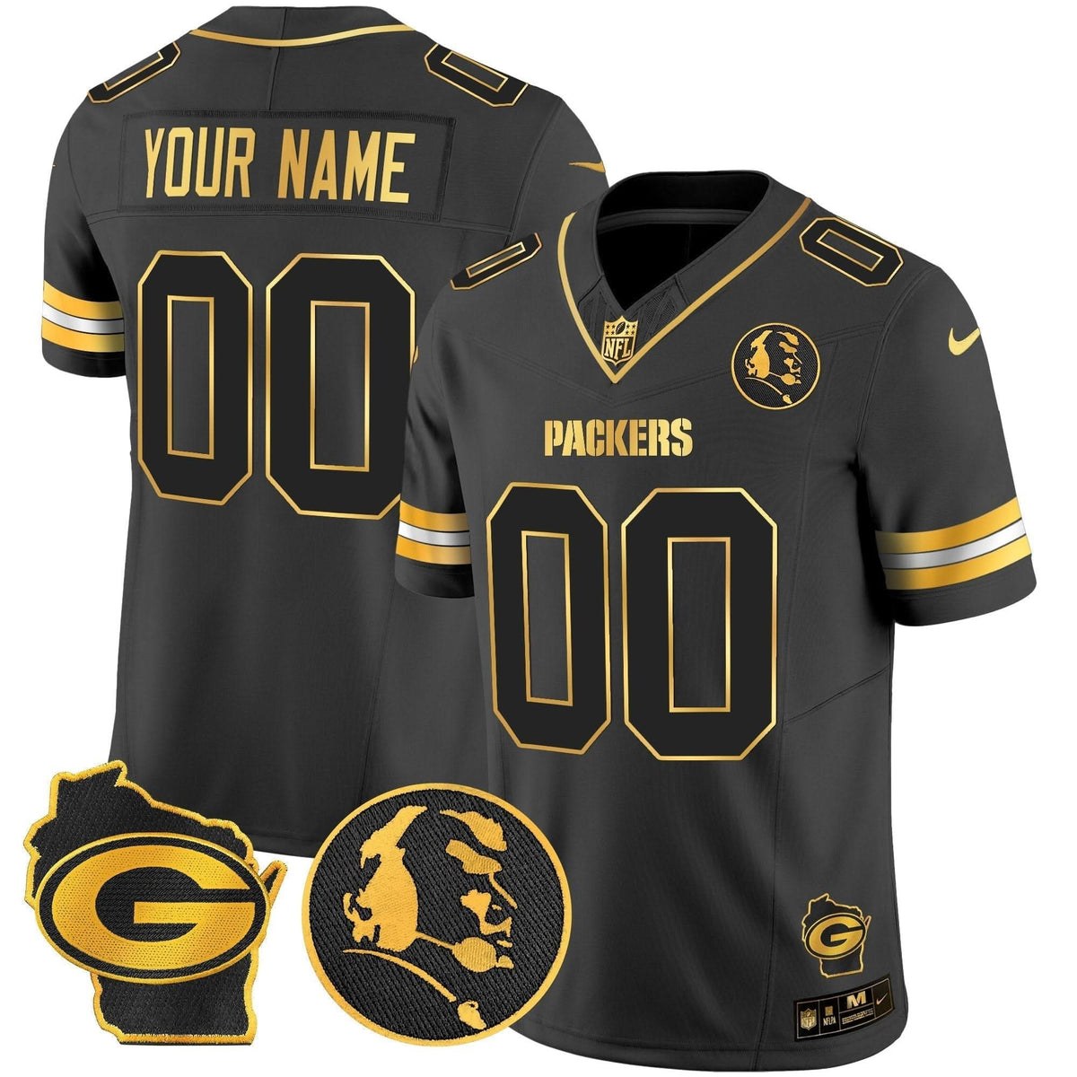 Packers John Madden & Home Patch Gold Vapor Limited Custom Jersey - All Stitched
