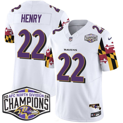 Ravens Maryland Flag 2024 AFC North Division Champions Patch Vapor Limited Jersey - All Stitched