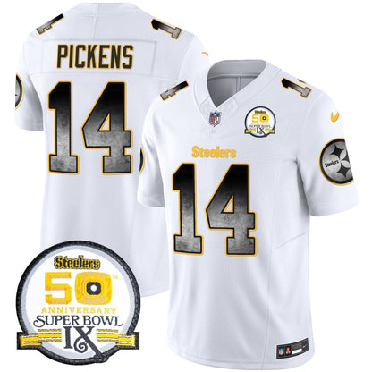 Steelers Arch Smoke 50th Anniversary Of Super Bowl IX Patch Vapor Limited Jersey - All Stitched