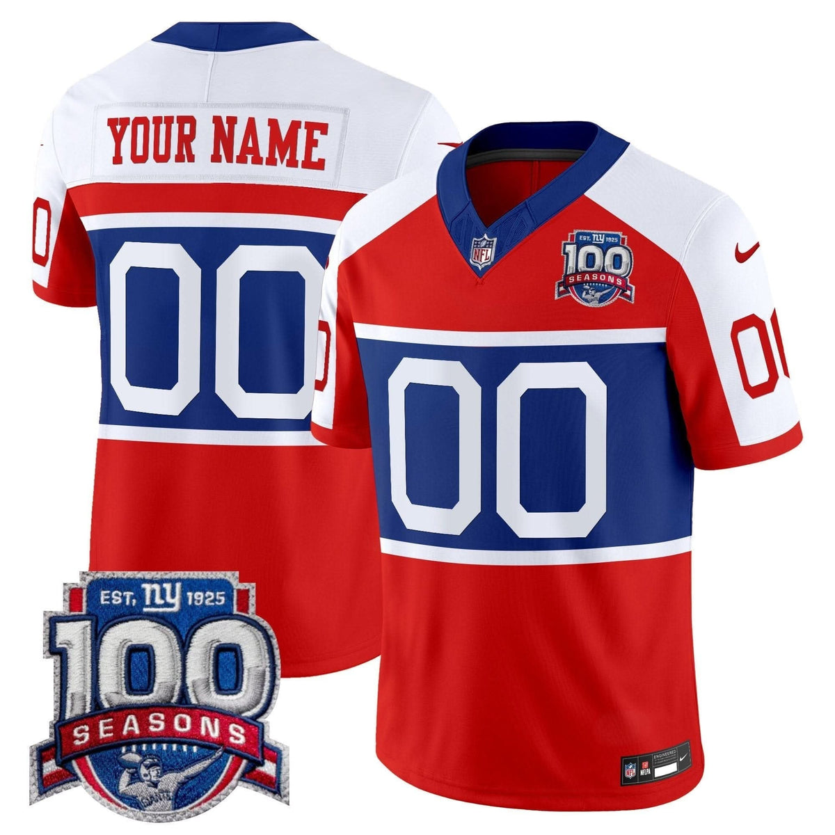 New York Giants 'Century Red' 100th Season Commemorative Vapor Custom Jersey - All Stitched