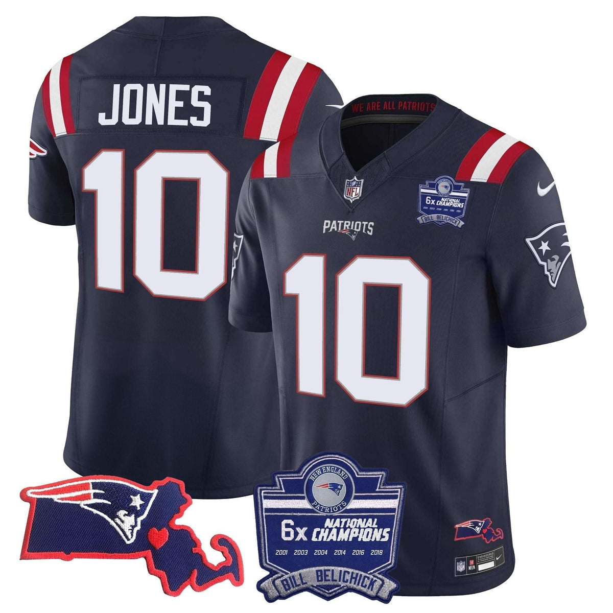 Patriots Bill Belichick 6x Champions Patch Vapor Jersey - All Stitched