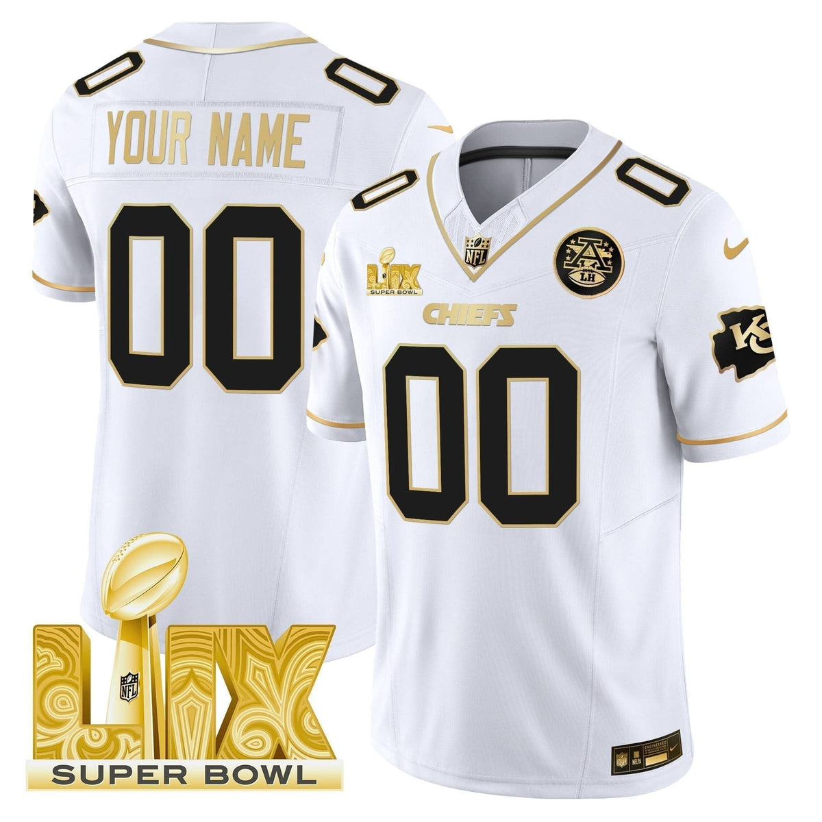 Chiefs Super Bowl LIX Patch Gold Vapor Limited Custom Jersey - All Stitched